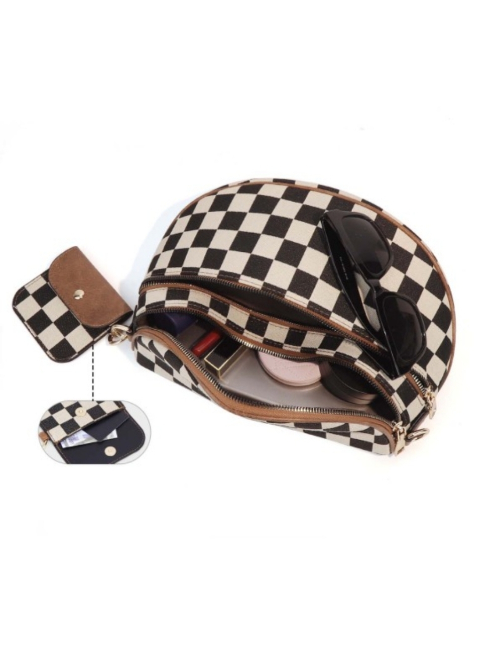 Checkered Crossbody Sling Bag ⚡ Kaylee Belt Bag | Cognac Strap | NWOT - Picture 7 of 12